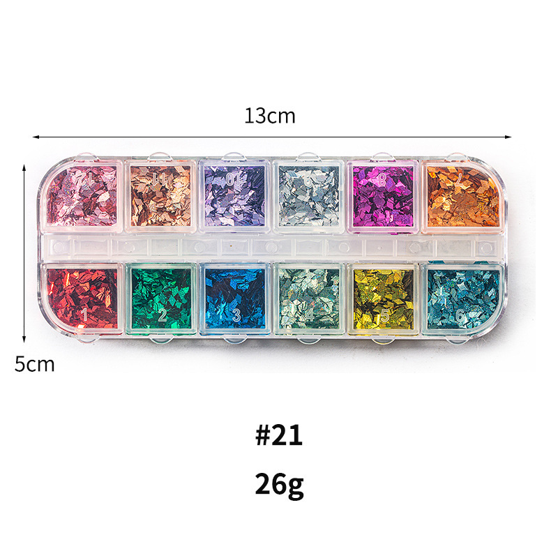 Taifei uñas caja de tira larga lentejuelas 12 rejilla caja de tira larga parche de uñas DIY uñas lentejuelas uñas traje de joyería