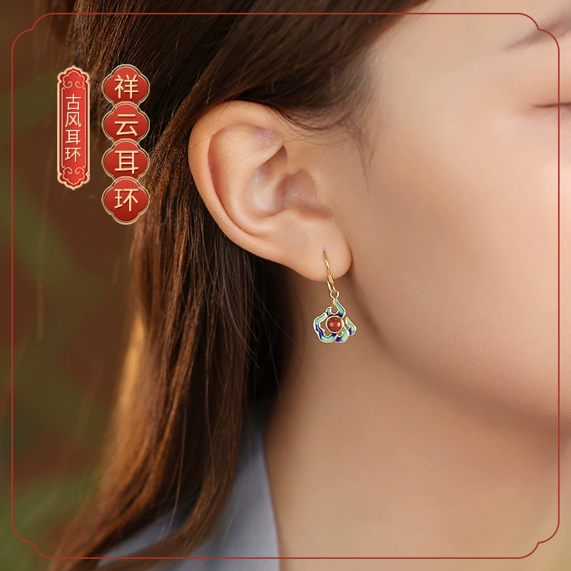 Ethnic classic agate earrings, silver 925 sample, ethnic style