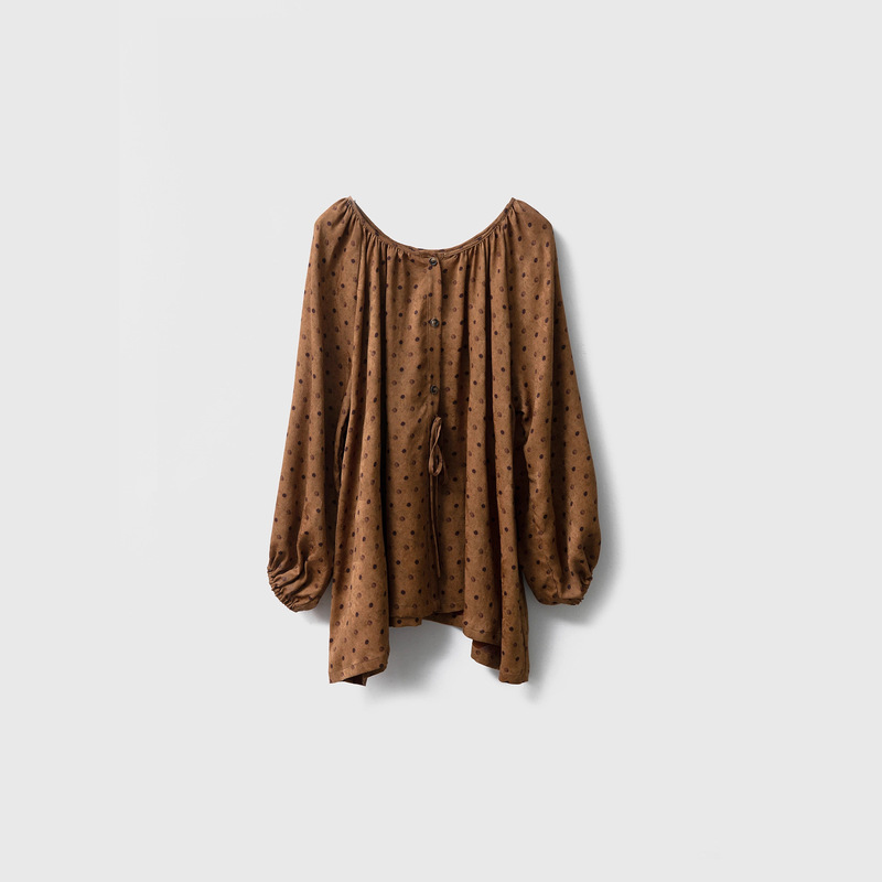 High-End Four-Thread Twisted 100% Mulberry Silk Red Cloud Yarn Silk Polka Dot Fashion Loose Robe Chinese Style Top