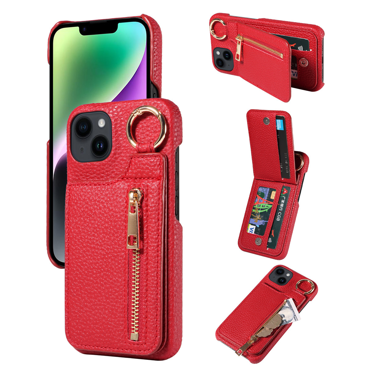 Suitable for 13 with full zipper card insertion, iPhone 14 phone case_voghion.com