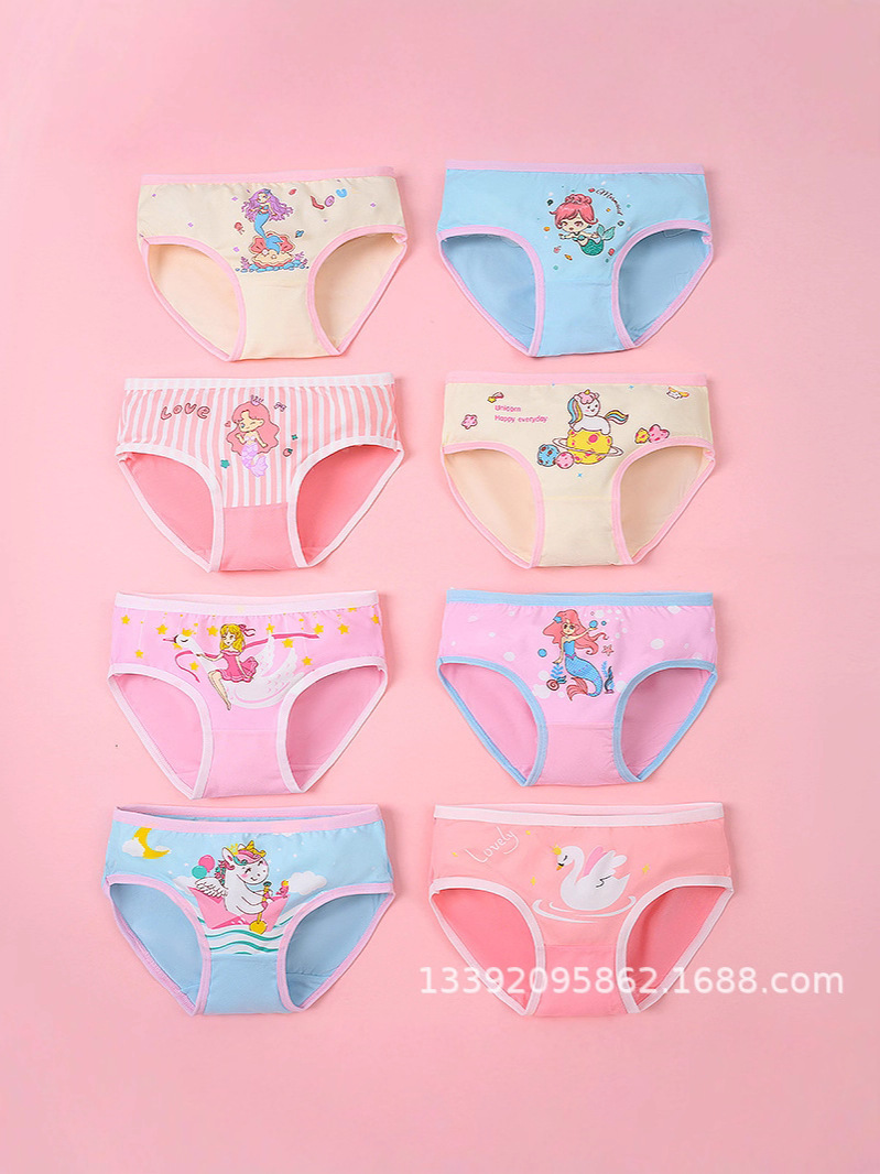 Wholesale Milk Silk Triangle Girls' Pants Cartoon Mermaid Children's Briefs Cross-Border Popular Girls' Underwear