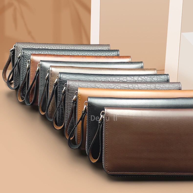 Retro Long Men's Business Clutch Promotional Large Single Bag Hand Buckle Zipper Design Large Capacity Single Pull Wallet