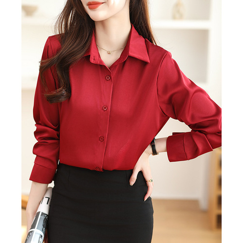 2025 Spring and Autumn New High-end Non-Soled Anti-Wrinkle Satin Shirt Women's French Casual Professional Commuter Shirt