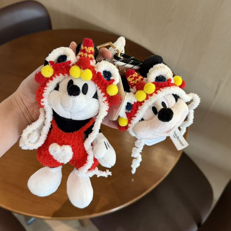 Authentic Classic Mickey Woven Rope Bag Pendant Cartoon Plush Cute Doll Mickey Mouse Keychain New Year Gift