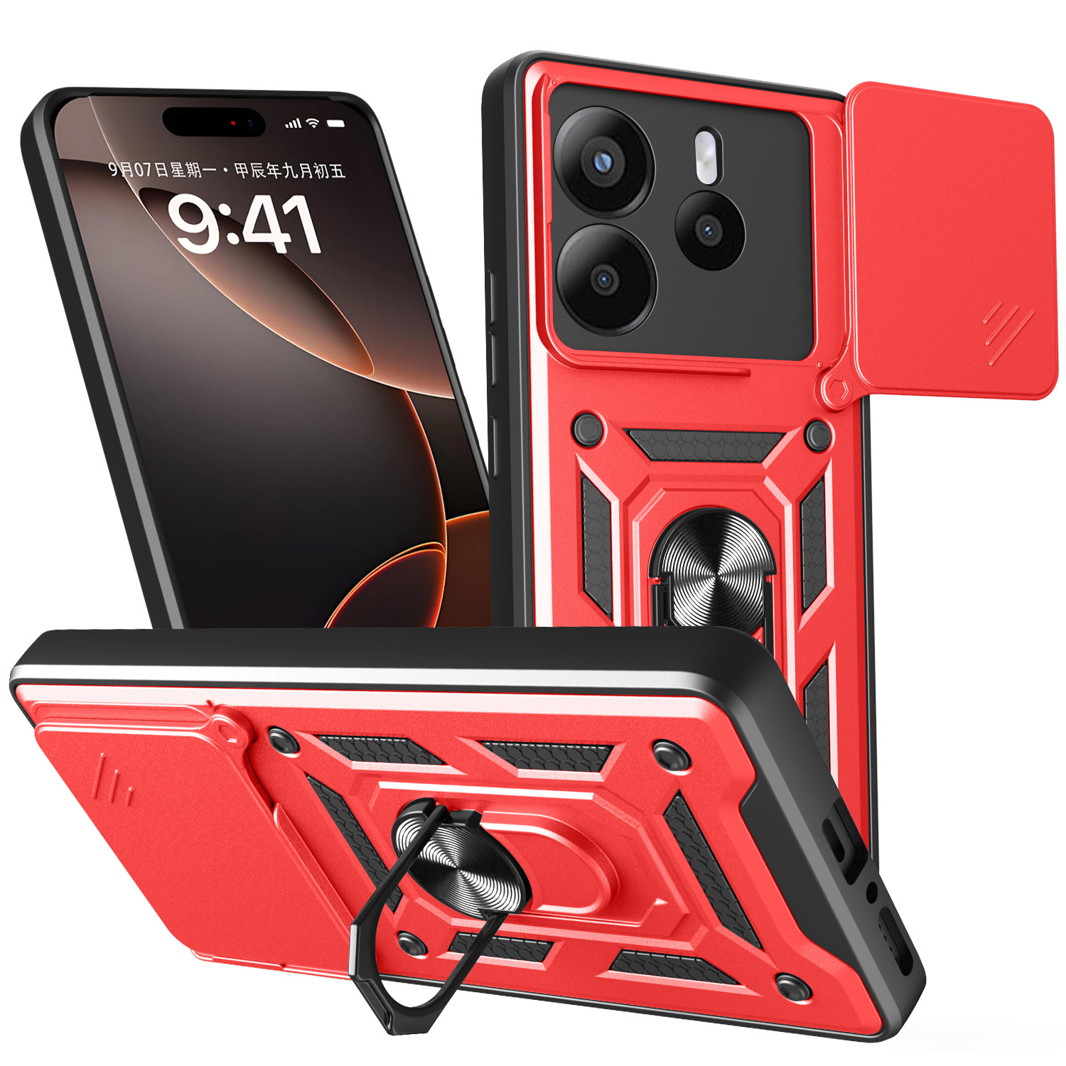 Aplicable RMNOTE14 5G versión extranjera modelo TPU + PC 2 en 1 360 soporte giratorio sargento anti-caída