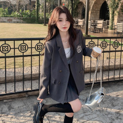 2025英伦学院风灰色小西装外套女春秋超火好看感炸街jk西服套装裙