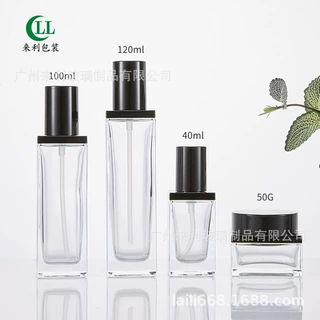 新款现货方型化妆品玻璃套装护肤品包材玻璃瓶100ml乳液瓶40ml精