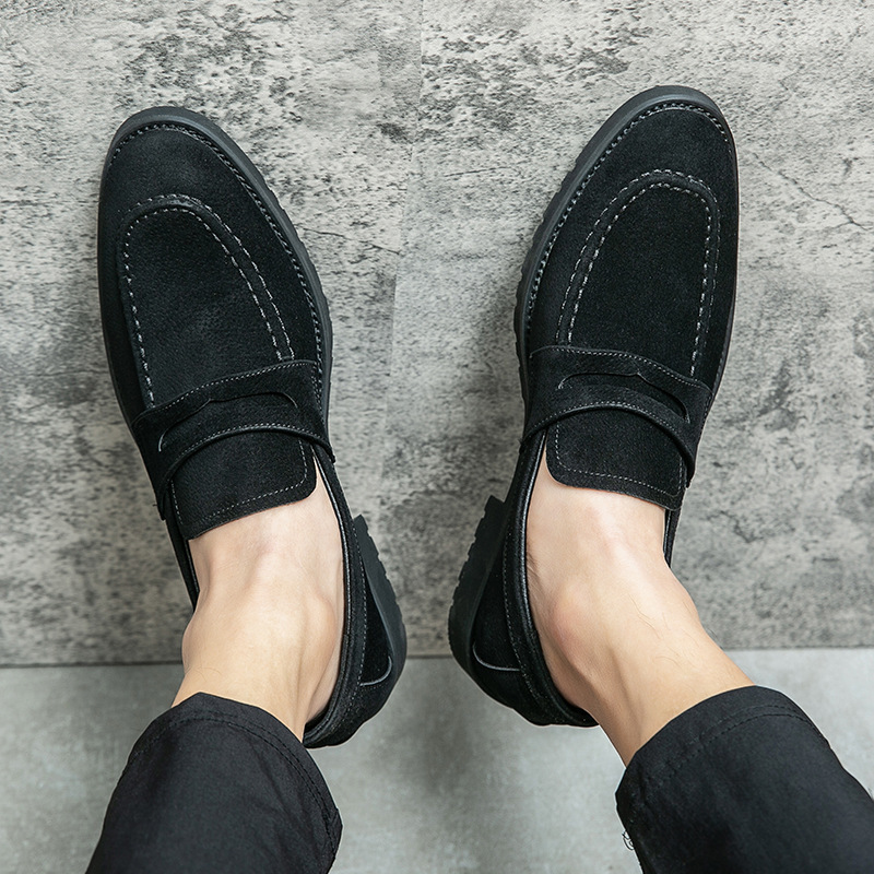 2024 zapatos de cuero casuales de negocios de moda de otoño, zapatos Lefu esmerilados de terciopelo para hombres, zapatos de cuero Doudou de una sola pierna para jóvenes image 5