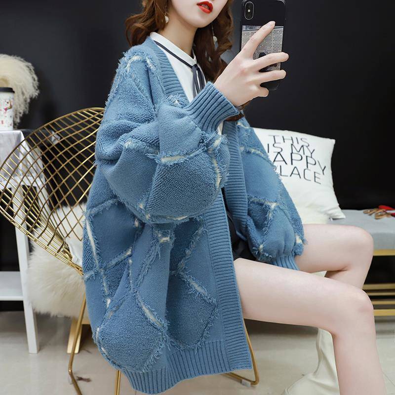Internet Red Sweater Coat Women's Mid-length Thickened Loose Fairy Knitted Cardigan Lazy Style Autumn and Winter 2021 New