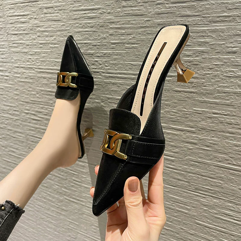 761-6 Женские сандалии на тонком каблуке с острым носком в Корейском стиле Baotou, пустые с половинчатым вырезом и мелким ртом, повседневные однослойные туфли на высоком каблуке, лето 2021