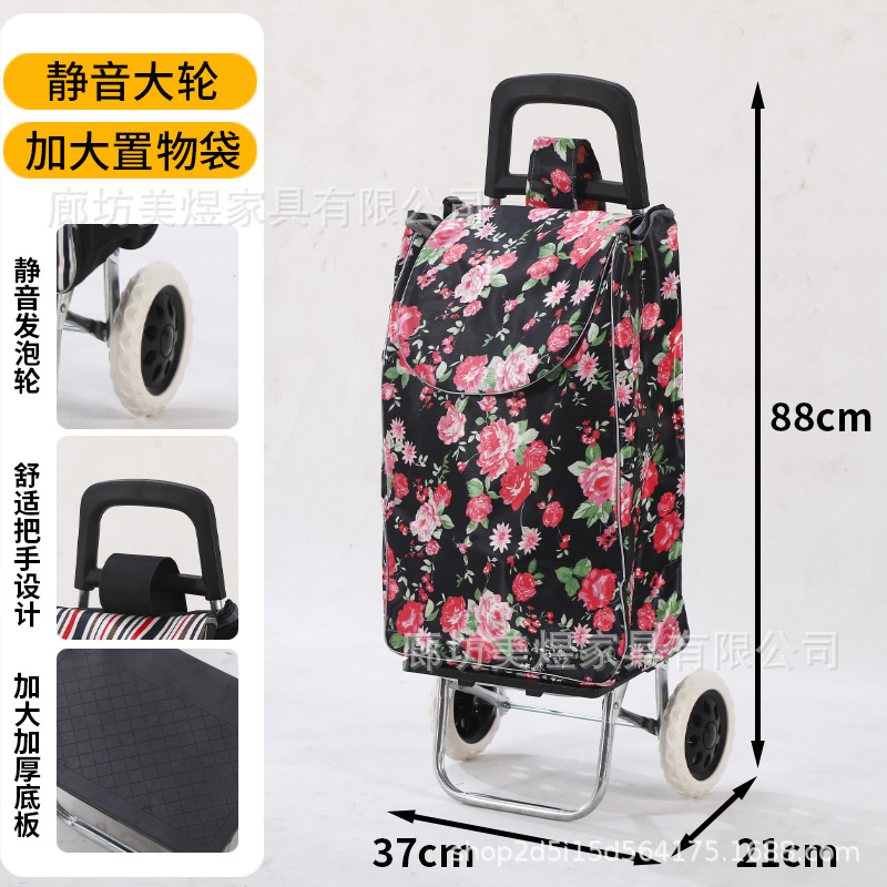 Carrito de compras plegable portátil para personas mayores para comprar verduras para el hogar pequeño carrito de varilla de tracción carro pequeño remolque