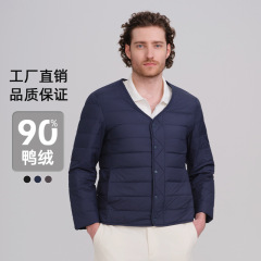 2025秋男式男士长袖薄款无领V领轻薄短款羽绒服内胆短款修身