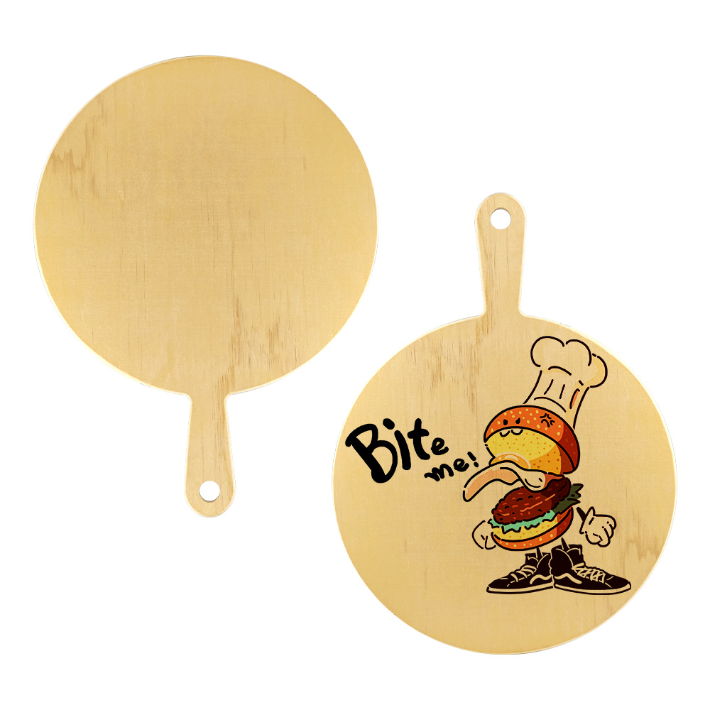 Suministro directo de fábrica de madera contrachapada en blanco de sublimación, agarre redondo, placa de pizza, hogar al por mayor