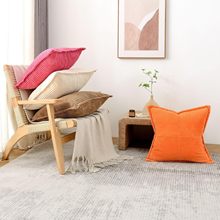 简约纯色灯芯绒拼接压边抱枕套沙发抱枕床头靠枕靠垫套亚马逊专供