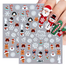 跨境新品圣诞节美甲贴纸浮雕5D立体圣诞树雪人雪花麋鹿背胶指甲贴