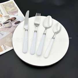 新款纯色塑料手柄餐具套装不锈钢西餐刀叉勺套装 16件套 24件套