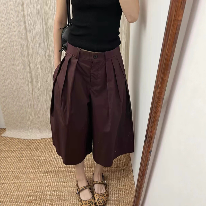 Red-Brown A-Line Pleated Cropped Pants for Women 2026 New Retro Versatile Suit Pants Summer Thin Style Red-Brown A-Line Pleated Cropped Pants for Women 2026 New Retro Versatile Suit Pants Summer Thin Style