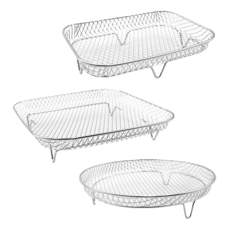 Estante para freidora de aire, parrilla para horno microondas, rejilla para cocinar al vapor de tres capas de acero inoxidable 304, canasta para papas fritas, rejilla para aceite, rejilla para barbacoa