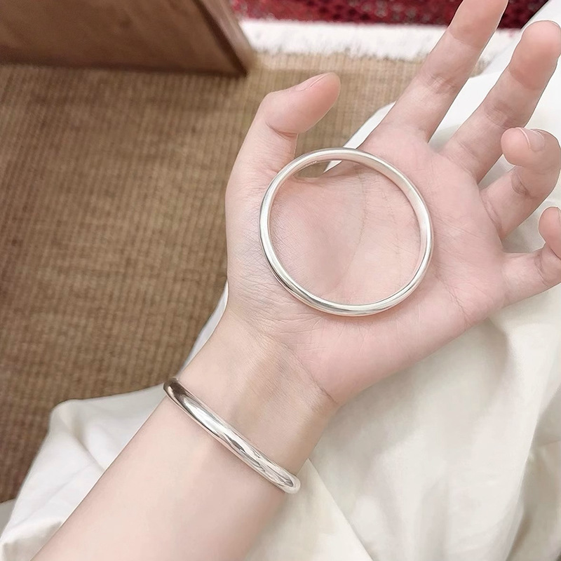 Brazalete de espalda lisa de loach para mujeres s999 pie brazalete de plata esterlina herencia de brazalete de plata cerrada apertura sólida anillo brillante