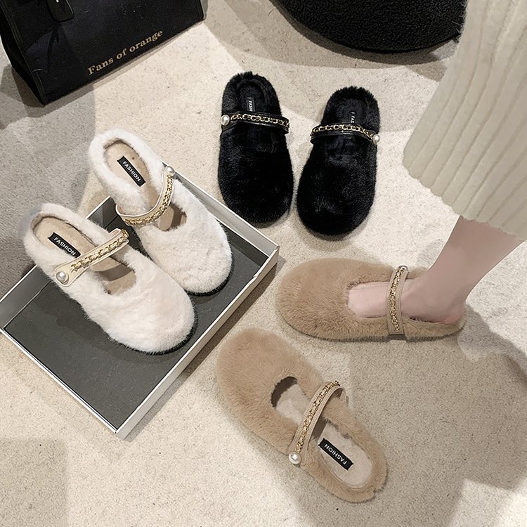 Pantofole in peluche da donna comode morbide bianche in cotone_voghion.com