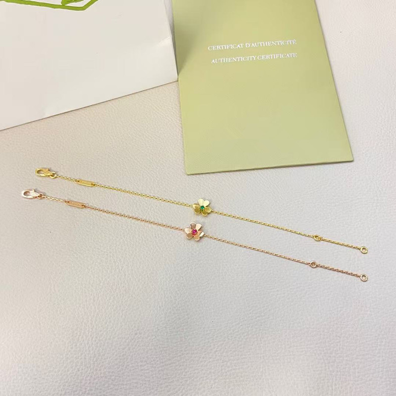 Van Cleef Clover Green Main Diamond Red Main Diamond Clover Bracelet Sterling Silver Simple Fashion Niche Bracelet Gift