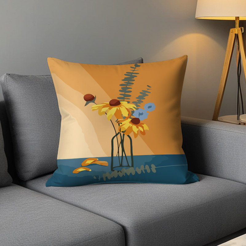 Luz de lujo nórdico simple almohada de viento naranja geométrica impresa de doble cara cojín de ventana flotante decoración sofá sala de estar almohada