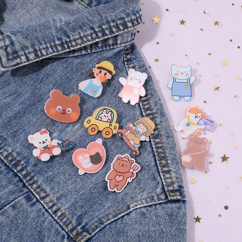 Ins Japanese cute children brooch cartoon girl teddy bear pin school bag charm badge princess accessories for girls