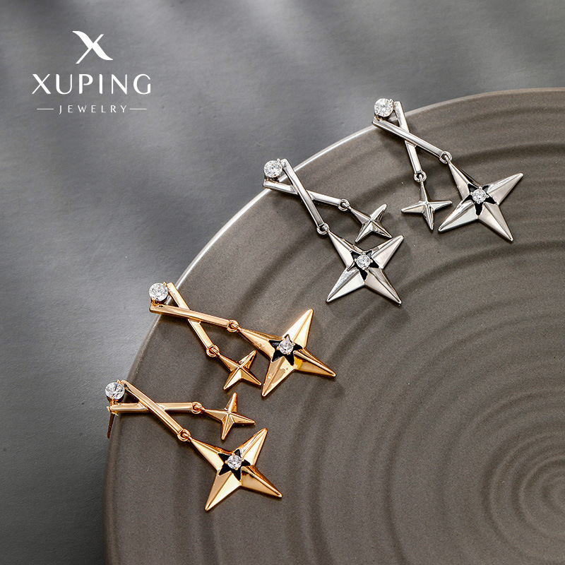 Pendientes de Estrella Cruzada Modernos y Minimalistas de Xuping con Piedras Preciosas Artificiales, Pendientes de Diseño Único al por Mayor para Mujer