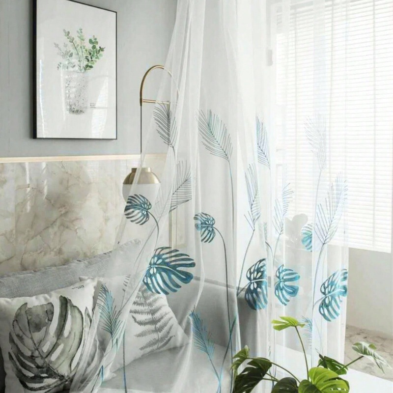 Scandinavian American Gauze Large Banana Leaf Exquisite Living Room Bedroom Gauze Curtain Light-Transmitting Window Screen Living Room Balcony Gauze Curtain Bedroom