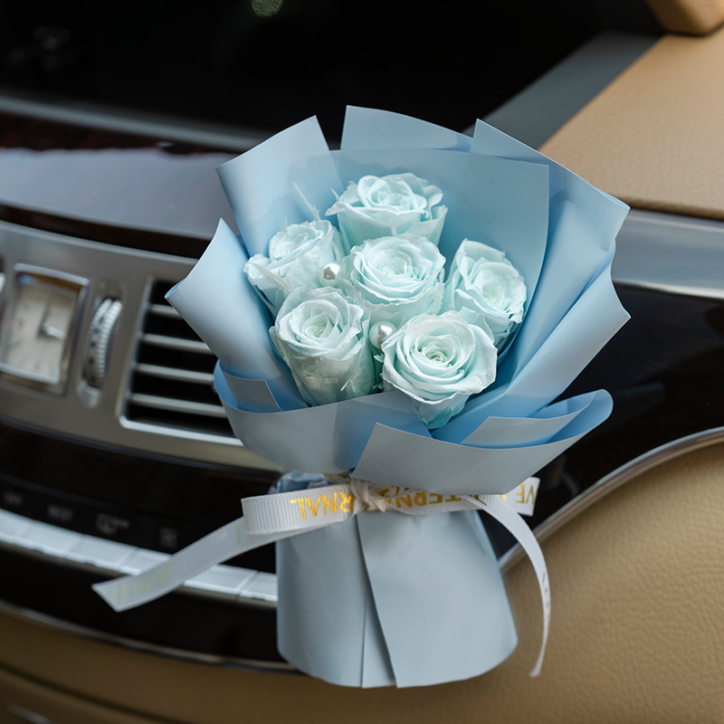 Mini rosas de flores eternas, 6 pequeños ramos para decoración de coches, regalo del Día de San Valentín para novia, regalo creativo y de alta gama con flores reales
