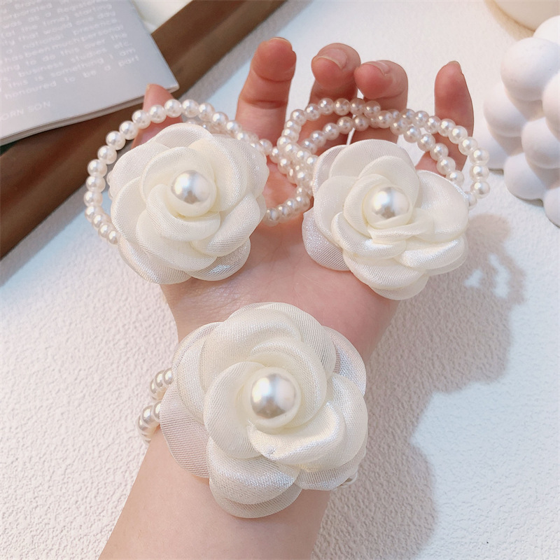 Coletero para Cabello y Pulsera de Camelia de Perlas Alta Elasticidad