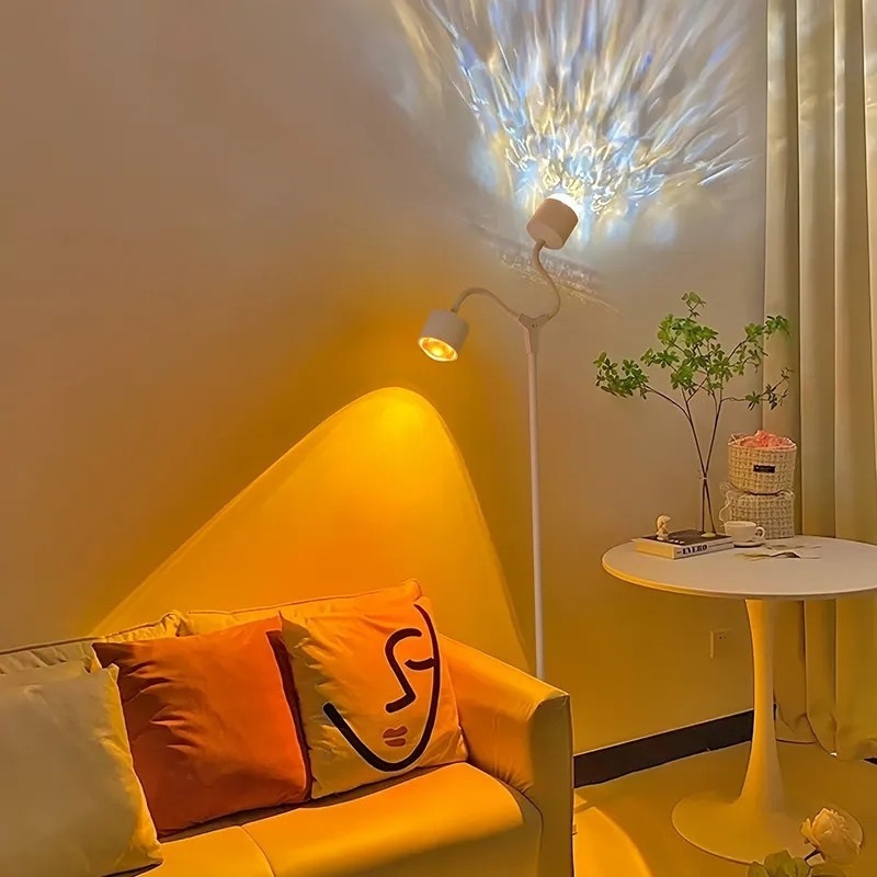 새로운 Y자형 양방향 물잔물결 일몰 플로어 램프 무료 (8 컬러 카드)