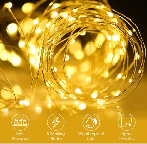 亚马逊跨境LED太阳能铜丝灯8功能10-20-30米户外节日圣诞装饰灯