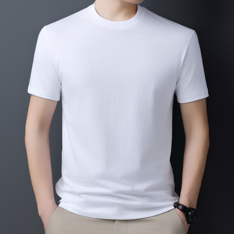High-End Fashion Simple Classic Trendy Youth Short-Sleeve Pure Cotton T-Shirt for Men, Casual Solid Color Versatile Top