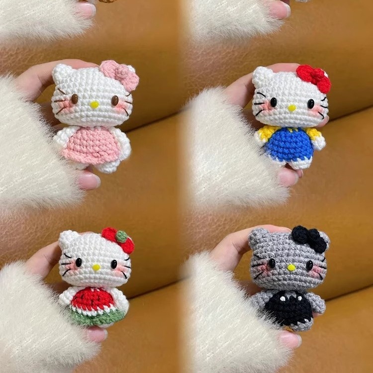 キティ猫人形編み手作り diy 材料バッグキーホルダーペンダントウールかぎ針編みギフト初心者|undefined