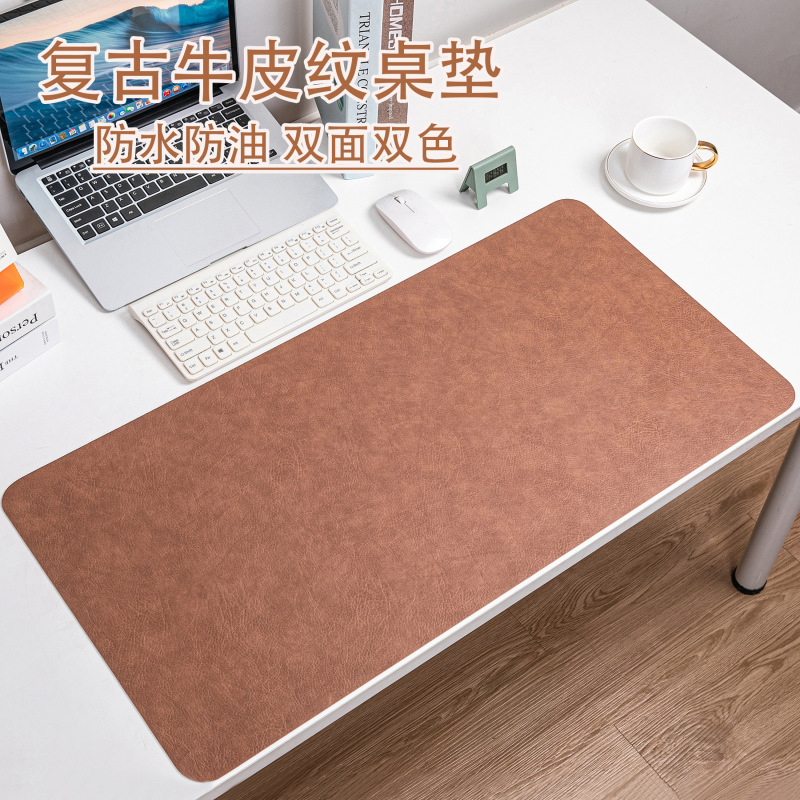 牛革柄両面デスクマット、特大レザーマウスパッド、コンピュータ汚れ防止ライティングデスクマット、防水ゲーミングキーボードマット|undefined