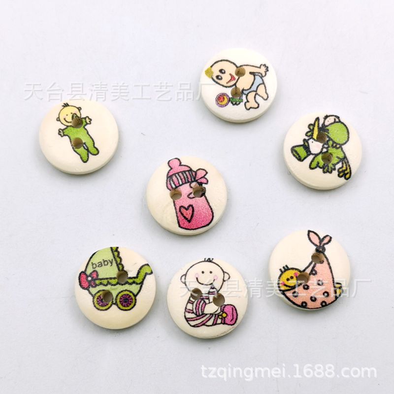 15mm pintado impreso botón madera decorativo impreso Bowl hebilla/Pan hebilla 100 un paquete