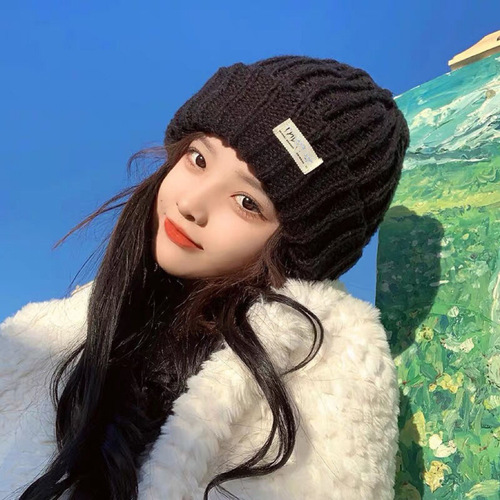 Hats for women, autumn and winter knitted hats, Korean version, versatile, large head circumference, woolen hats, men's warm pile hats, cold hats, small faces