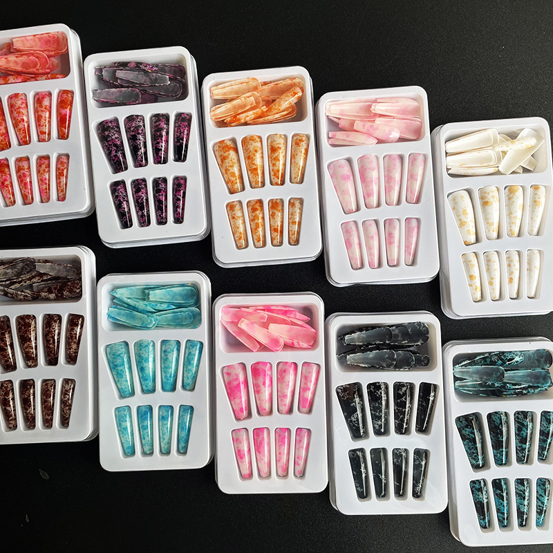 Nial European and American nail piece long ballet nail super long coffin nail marble ink printing craft long T-shaped nail piece Boxed