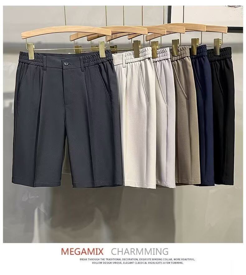 Short d'été pour homme, coupe droite, longueur mi-longue, taille élastique, style décontracté, coupe ajustée._voghion.com