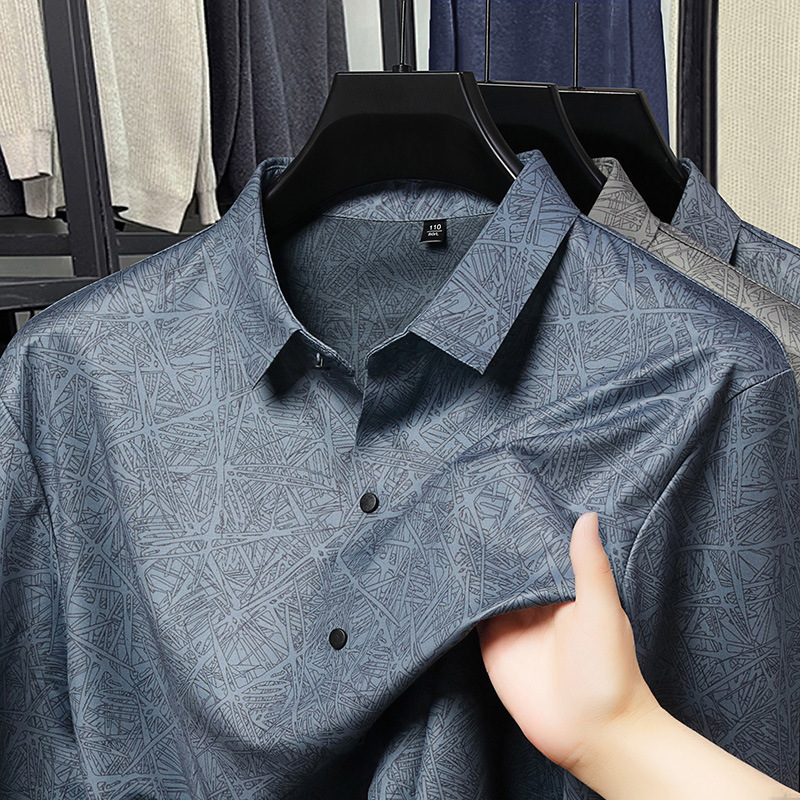 High-End Men's Seamless Long-Sleeved Shirts, Autum Business Casual Fashion Tops, Middle-Aged and Elderly Lapel Casual Shirts