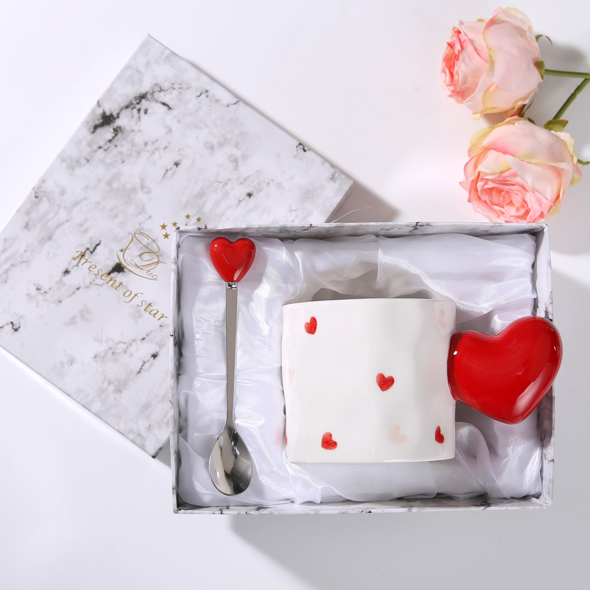 Taza de mano de amor + cuchara caja de regalo de una sola taza