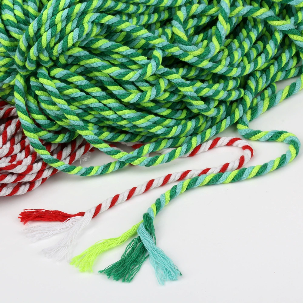 5 мм цветная Трехцветная хлопковая веревка этнический костюм украшение магазина 5 мм трехниточная витая веревка ручной работы