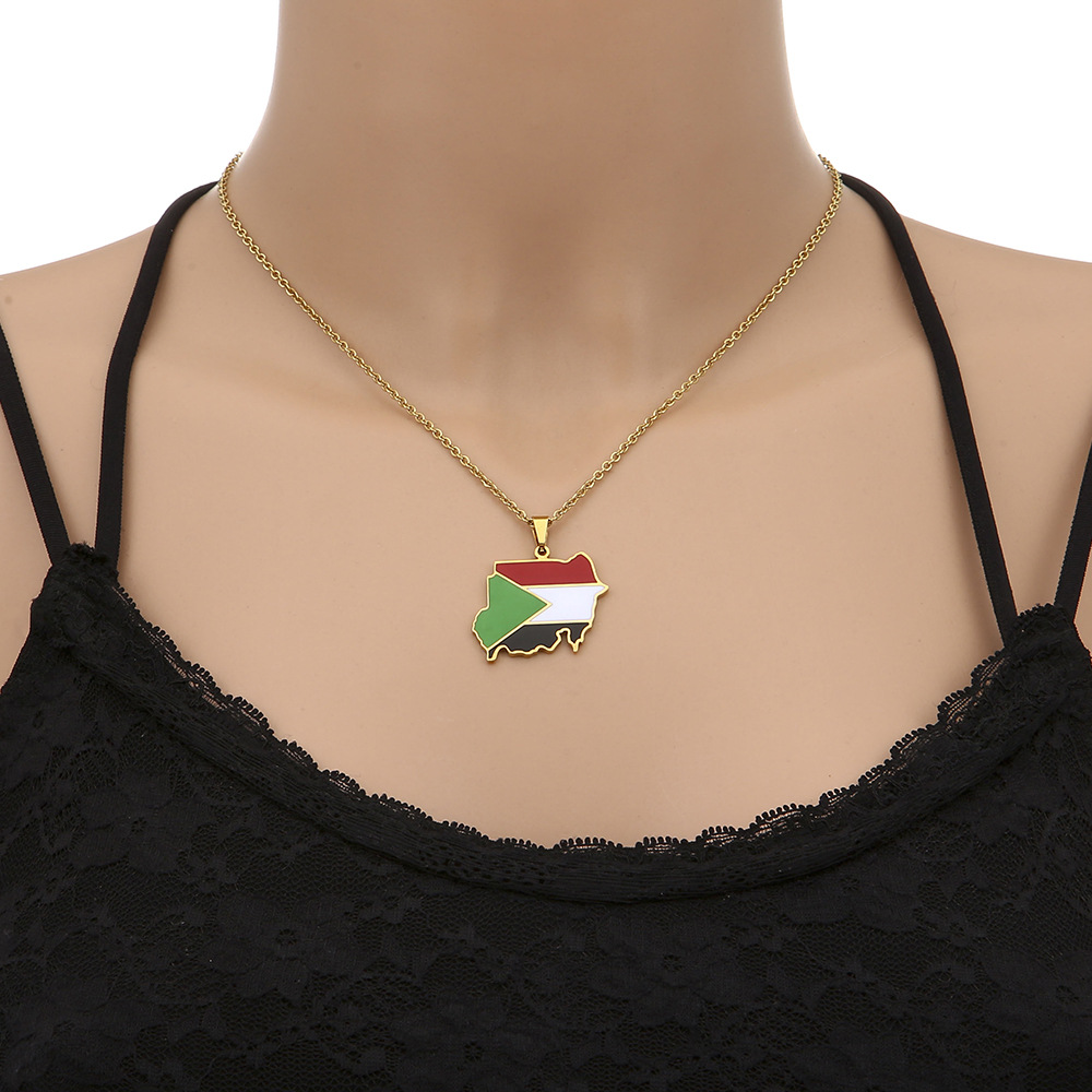 Halsketten Edelstahl Sudan Republik Karte Halskette Paare Titan Stahl Halskette trendige Accessoires_voghion.com