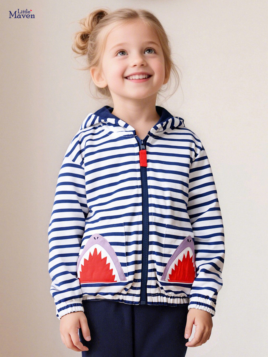Little Maven otoño manga larga con capucha traje de niña a rayas europeas y americanas lindo traje casual para niños