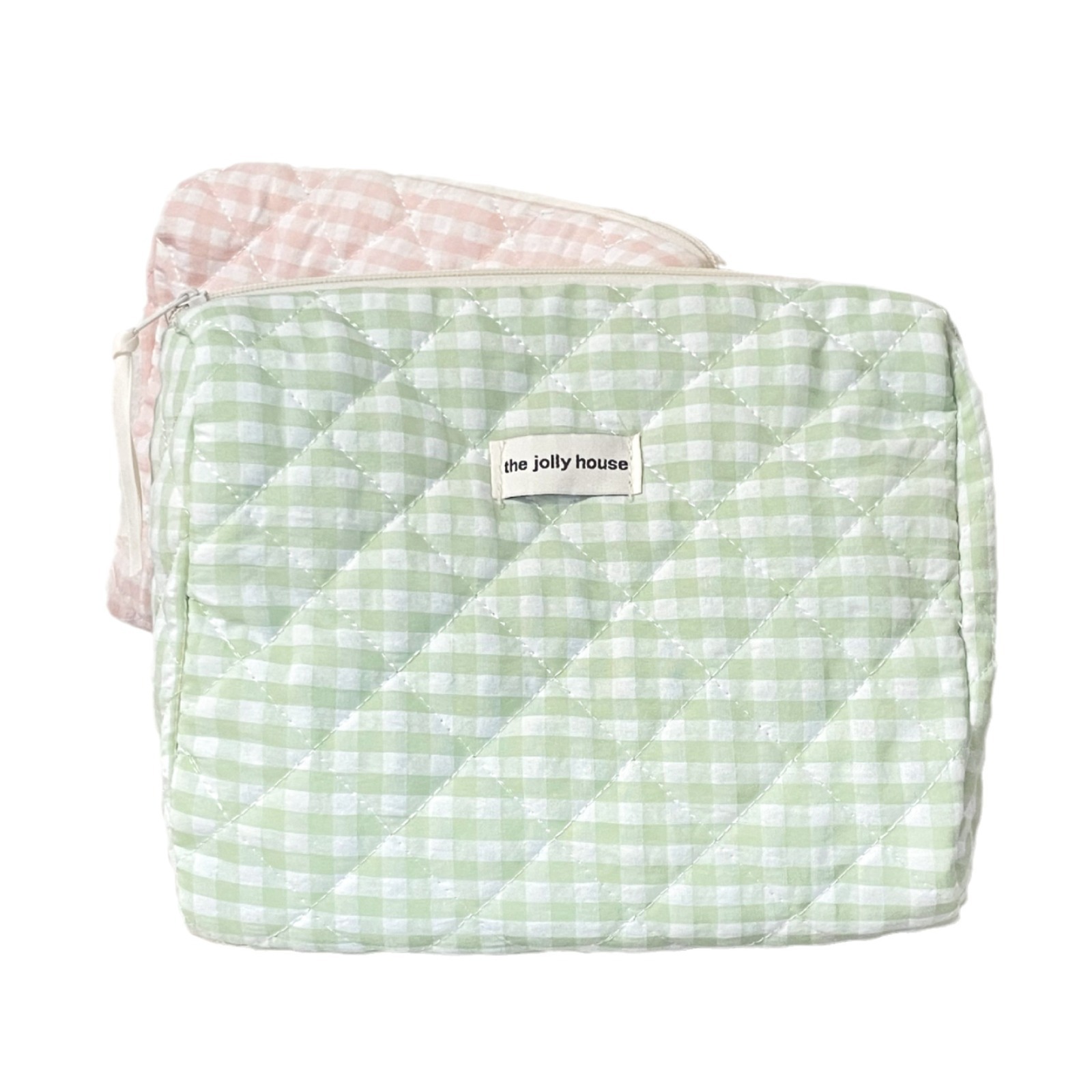 Rosa verde bolsa de cosméticos a cuadros de gran capacidad Corea del Sur ins lindo Portátil Bolsa de almacenamiento de cosméticos de algodón acolchado bolsa de lavado