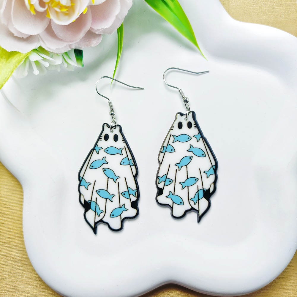 9g Weight Iron Ear Needle Material Drop Earrings Classification 1 Pair Quantity Holiday, Party Occasion Arylic Material Halloween Festival Floral, Bat Pattern Women's Gender Casual, Simple Style Style 1 Pair Halloween Casual Simple Style Floral Bat Arylic Drop Earrings 7