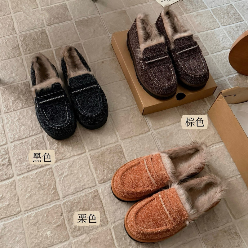 Henan Sanpo new autumn and winter snow boots, slip-on shallow snowflake loafers, warm and comfortable lazy shoes