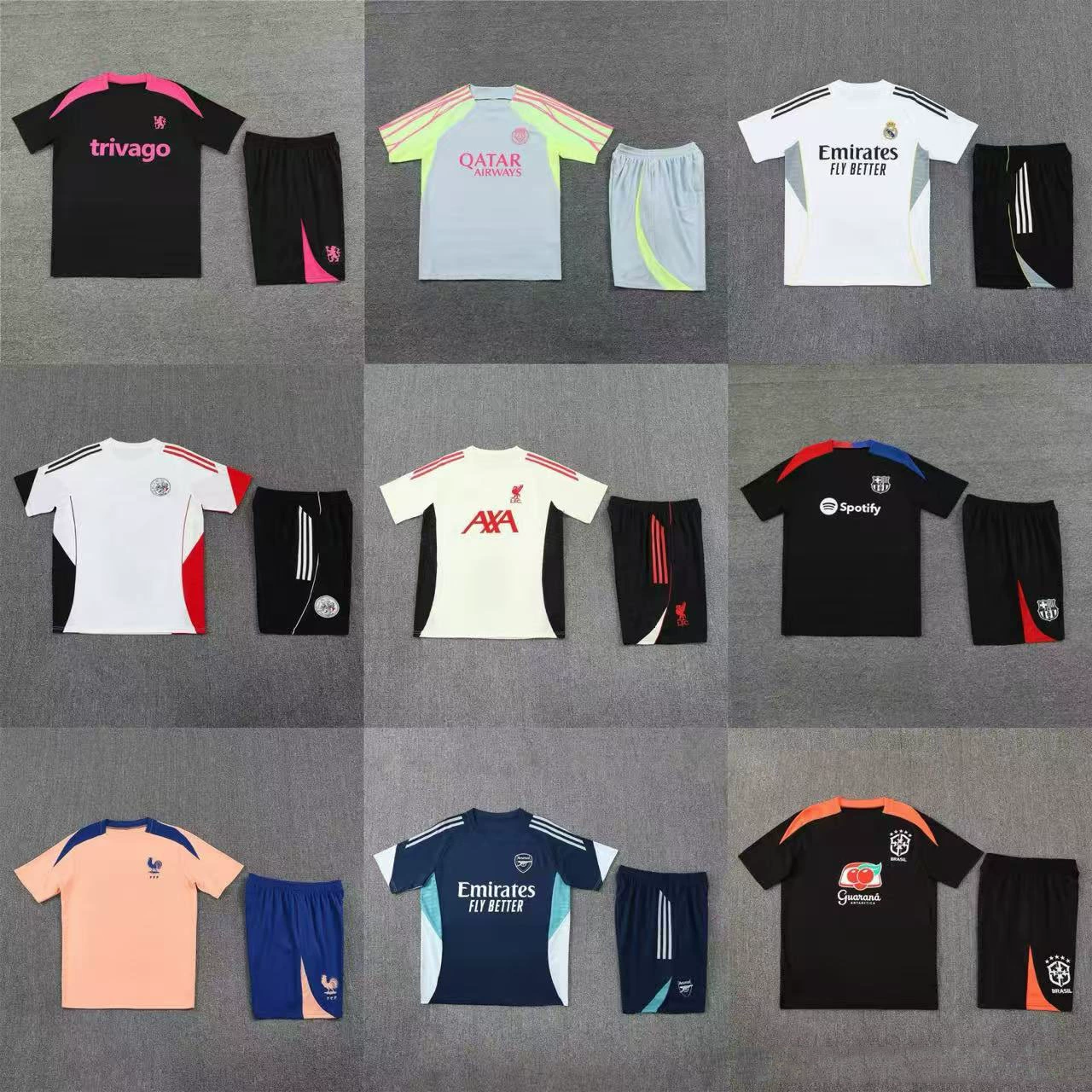 Оптовая продажа летних тренировочных комплектов с коротким рукавом для взрослых: Париж, Реал Мадрид, Арсенал, Челси, Барселона, Ливерпуль, Марсель