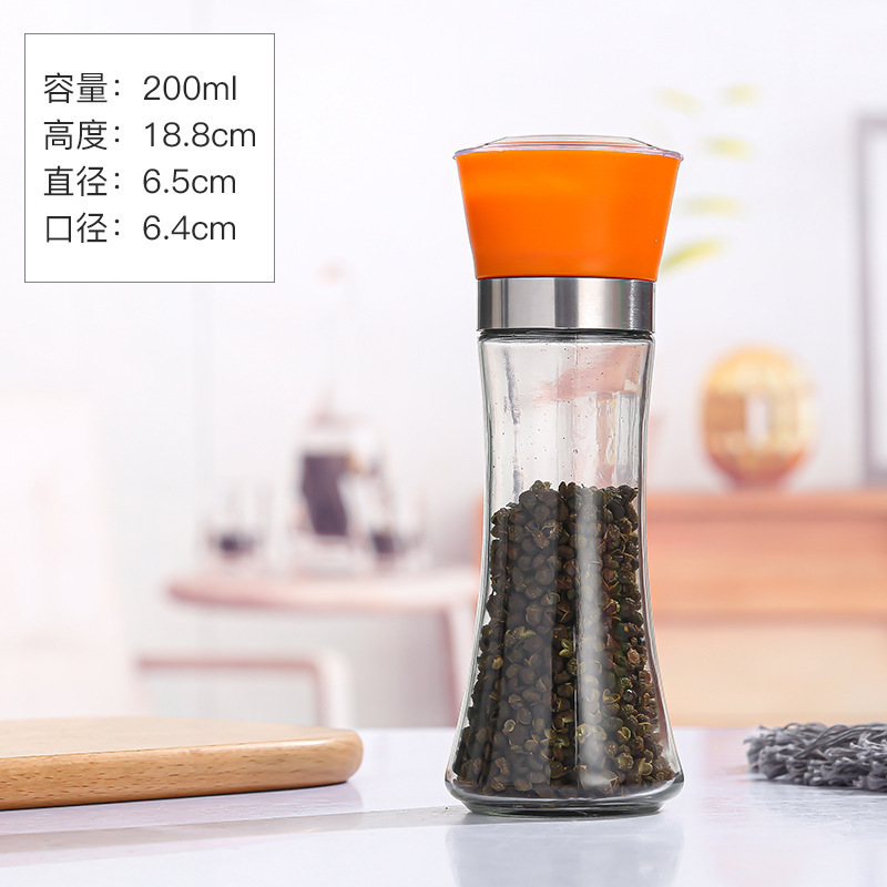 手動グラインダーブラックペッパーグラインダーボトル屋外バーベキューグラインダー家庭用ガラス調味料瓶ペッパーグラインダー|undefined